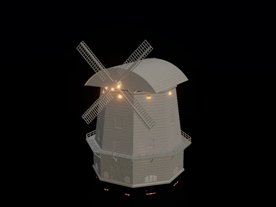 Compact windmill, render: night, white